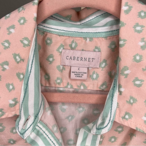 Cabernet women’s sleeveless button down shirt Peach & mint Large - Picture 3 of 7
